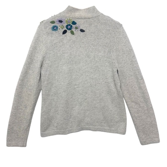 Christopher Banks Cardigan Sweater Floral Embroidered Open Front Med Silk Angora - Picture 3 of 8